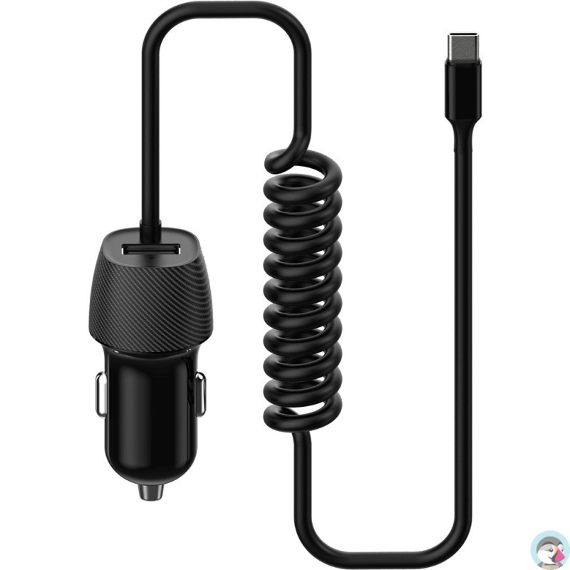 Ładowarka samochodowa USB-A 3,4A + kabel USB-C 15W PLATINET SPIRAL czarna (45483)