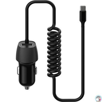 Ładowarka samochodowa USB-A 3,4A + kabel USB-C 15W PLATINET SPIRAL czarna (45483)