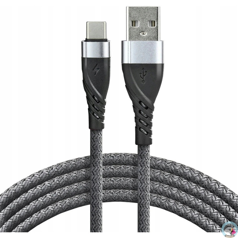 Kabel USB-A - USB-C 1m 3A pleciony szary EVERACTIVE (CBB-1CG)