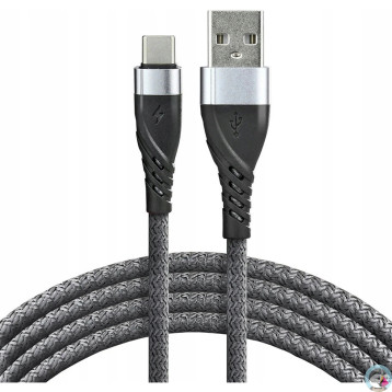 Kabel USB-A - USB-C 1m 3A pleciony szary EVERACTIVE (CBB-1CG)