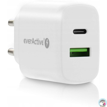 Ładowarka sieciowa 230V EVERACTIVE SC-370Q 1xUSB-C + 1xUSB 3A 25W biała