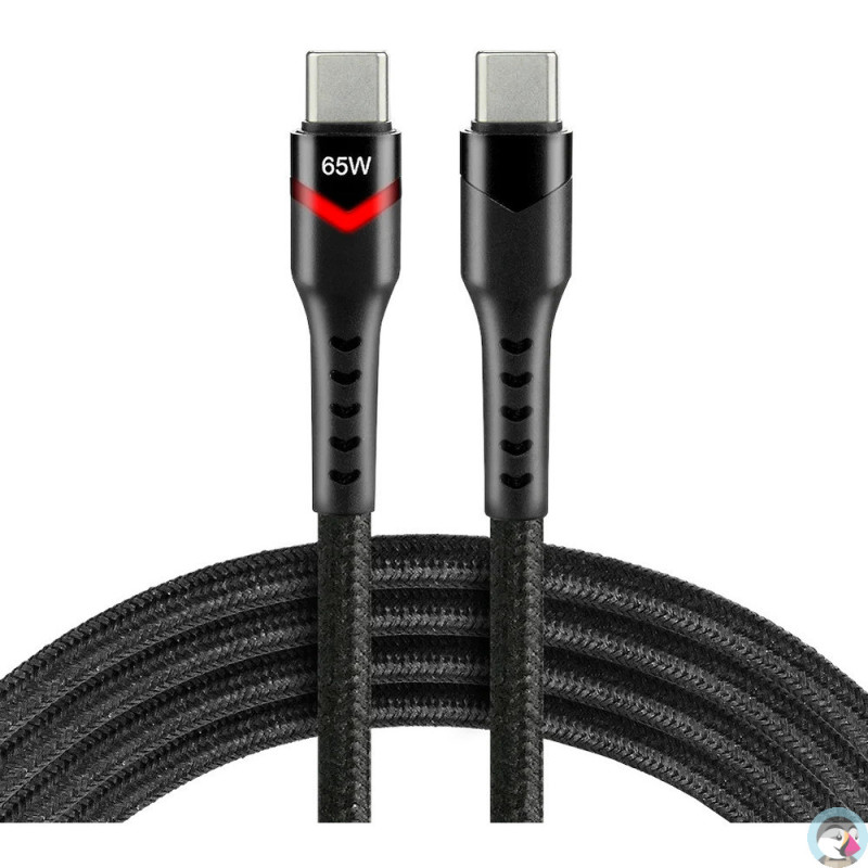Kabel USB-C - USB-C 3m 2,25A 45W pleciony czarny wtyczka z led RGB EVERACTIVE (CBB-3PDR)