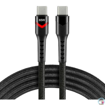 Kabel USB-C - USB-C 3m 2,25A 45W pleciony czarny wtyczka z led RGB EVERACTIVE (CBB-3PDR)