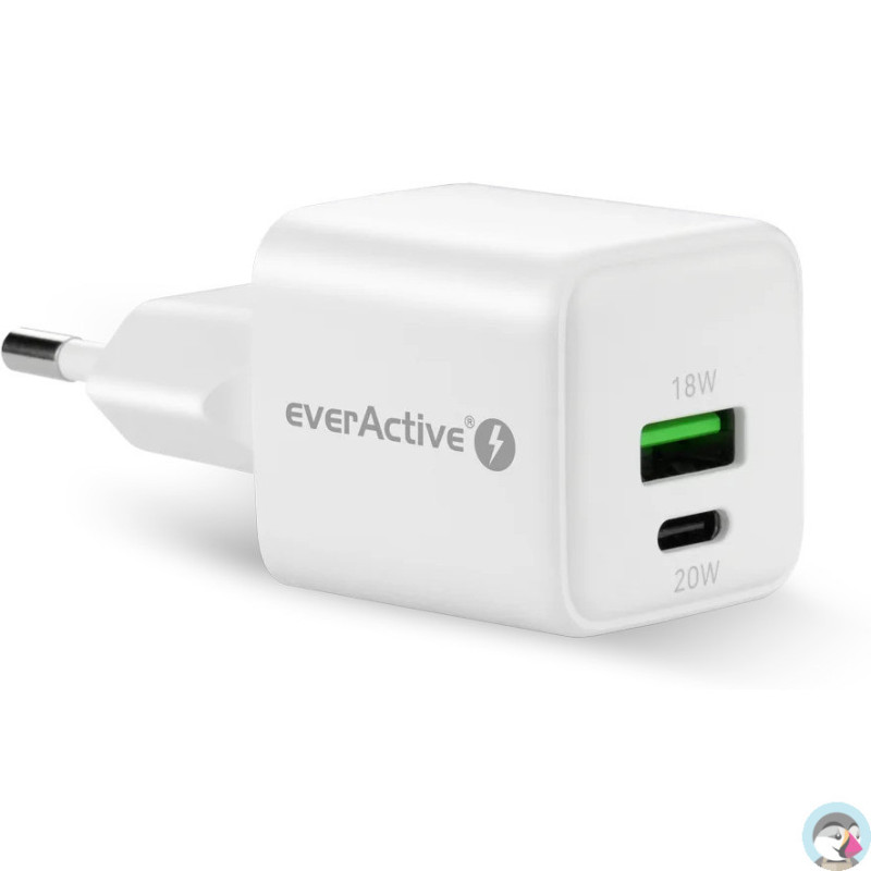 Ładowarka sieciowa 230V EVERACTIVE SC-330Q 1xUSB-A + 1xUSB-C 20W biała