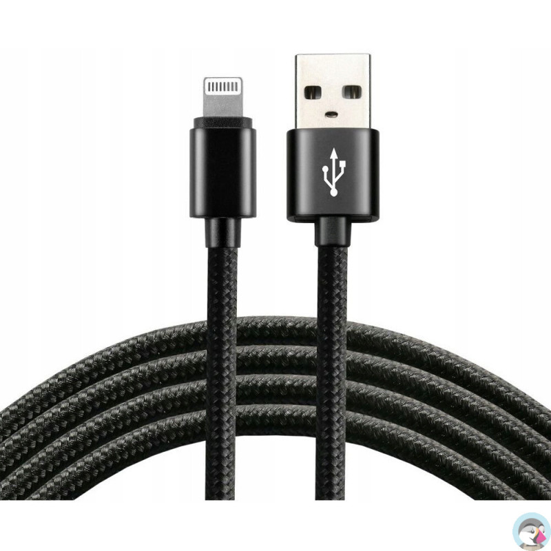 Kabel USB-A - Lightning 1,2m 2,4A pleciony czarny EVERACTIVE (CBB-1.2IB)