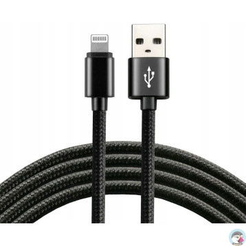 Kabel USB-A - Lightning 1,2m 2,4A pleciony czarny EVERACTIVE (CBB-1.2IB)