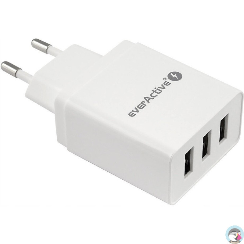 Ładowarka sieciowa 230V EVERACTIVE SC-300 3xUSB 3,4A biała 17W