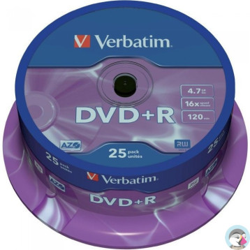 Płyta DVD+R 4,7GB VERBATIM cake (25szt) 16x Matt Silver 43500