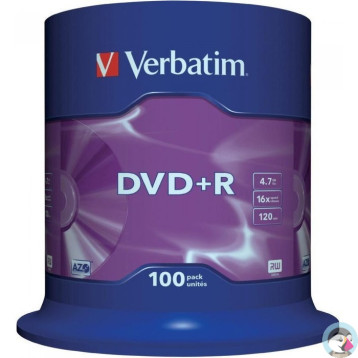 Płyta DVD+R 4,7GB VERBATIM cake (100szt) 16x Matt Silver 43551