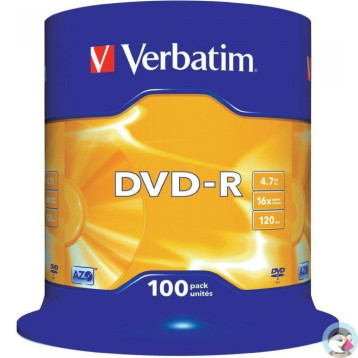 Płyta DVD-R 4,7GB VERBATIM cake (100szt) 16x Matt Silver 43549