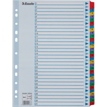 Przekładki kartonowe MYLAR A4 1-31 białe 100164 ESSELTE Przekładki kartonowe MYLAR A4 1-31 białe 100164 ESSELTE