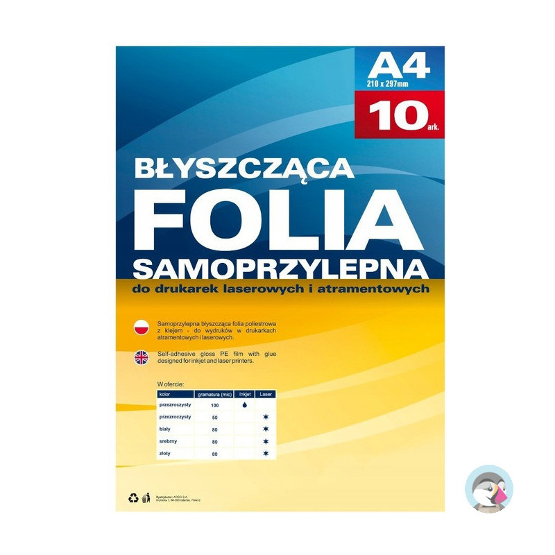 Folia samoprzylepna do drukarek atramentowych przezroczysta błysk (10ark.) 434020 ARGO