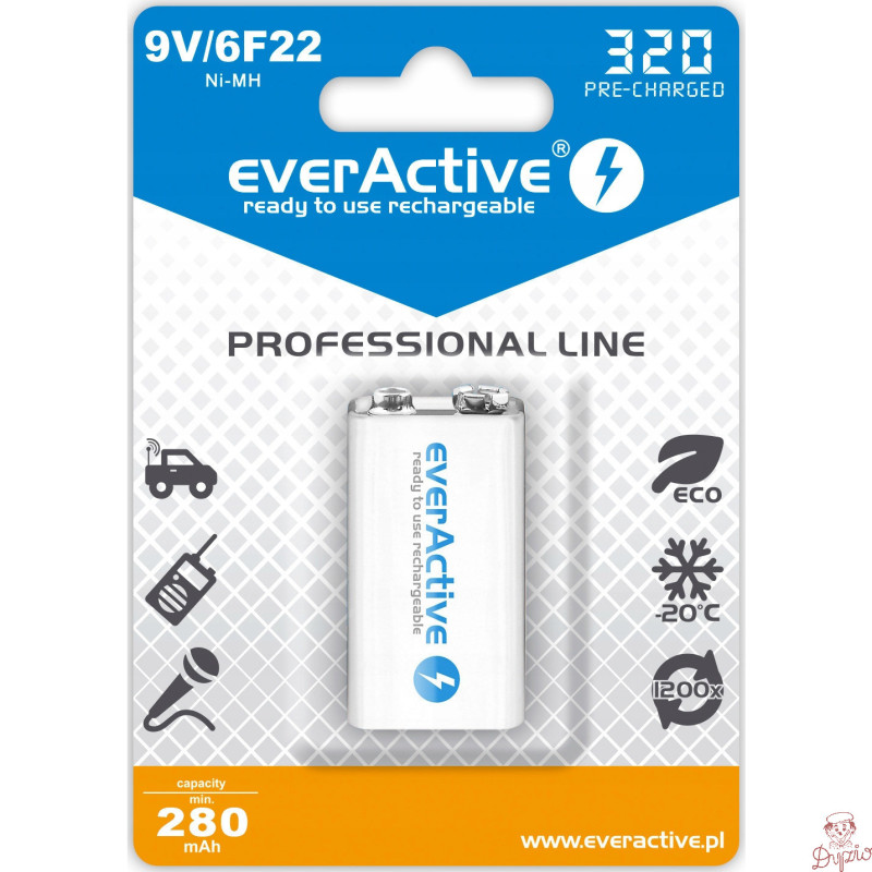 Akumulatorek EVERACTIVE Professional Line 9V/HR22/6F22 320mAh