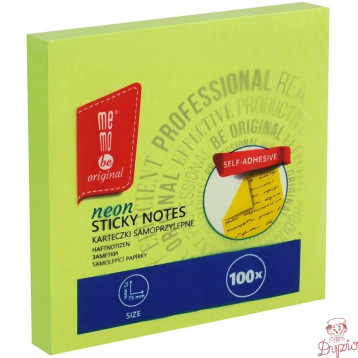 Bloczek samoprzylepny 75x75mm 100k zielony neonowy MB100-22-100 MEMOBE