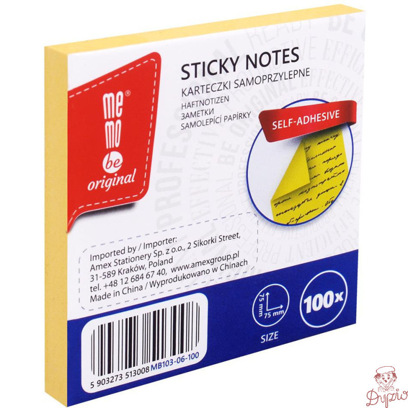 Bloczek samoprzylepny 75x75mm 100k żółty MB103-06-100 MEMOBE