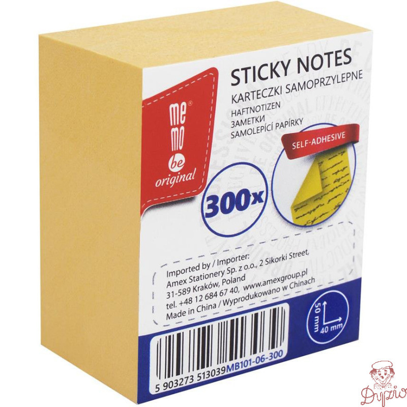 Bloczek samoprzylepny 40x50mm 300k żółty MB101-06-300 MEMOBE