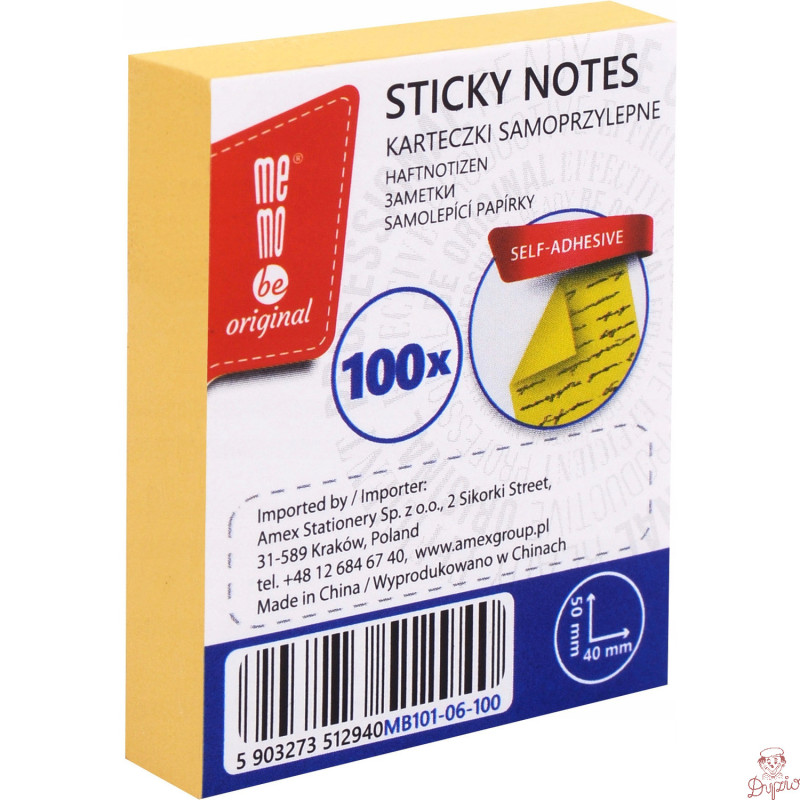 Bloczek samoprzylepny MEMOBE 40x50mm 100k żółty MB101-06-100