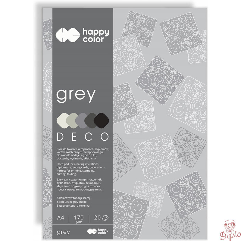 Blok A4 20k 170g 5 kolorów DECO GREY HA 3717 2030-082 HAPPY COLOR