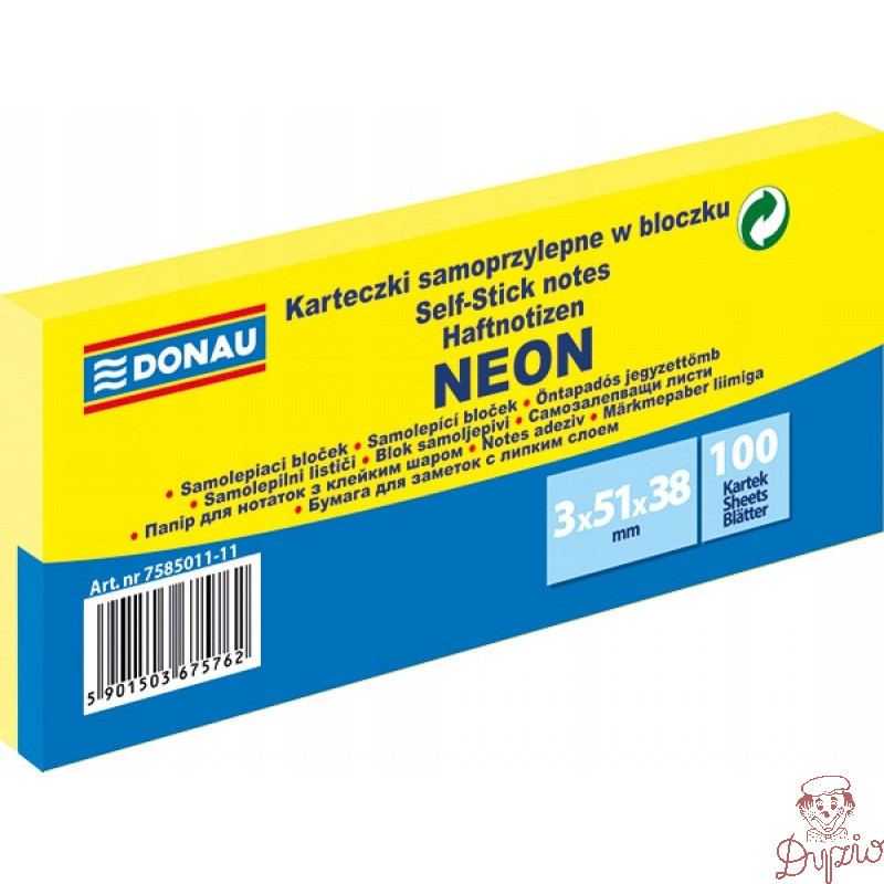 Bloczek samoprzylepny 38x51mm 100k neon żółty (3szt) 7585011-11 DONAU