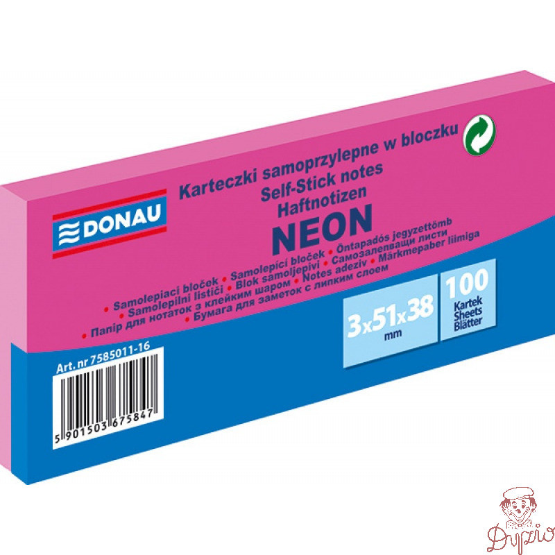 Bloczek samoprzylepny 38x51mm 100k neon różowy (3szt) 7585011-16 DONAU