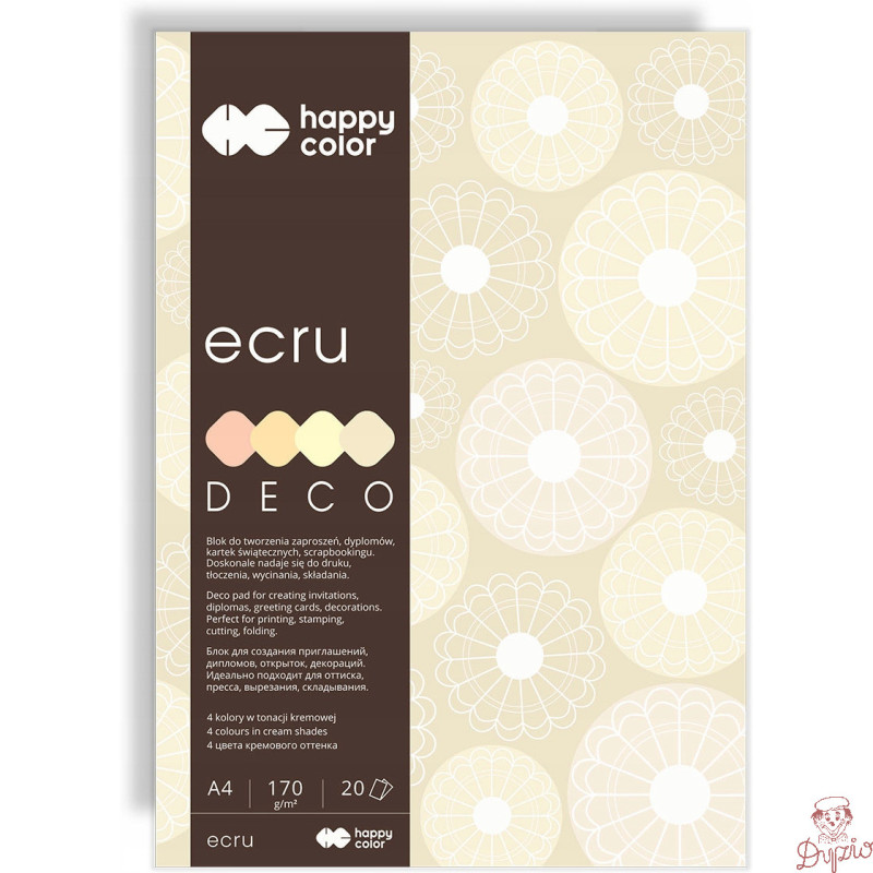 Blok z papierem barwionym A4 20k 170g 4 kolory DECO ECRU HA 3717 2030-092 HAPPY COLOR