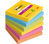 Bloczek samoprzylepny 76x76mm 90k mix kolorów (6szt) CARNIVAL POST-IT Super Sticky 3M