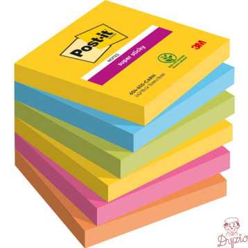 Bloczek samoprzylepny 76x76mm 90k mix kolorów (6szt) CARNIVAL POST-IT Super Sticky 3M