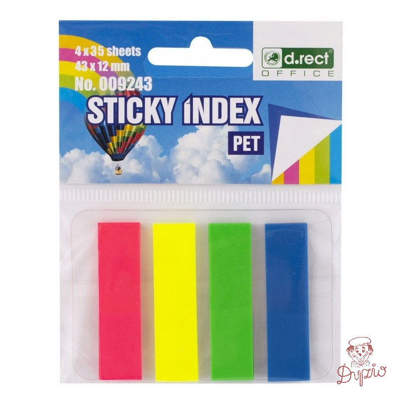 Zakładki indeksujące PET 43x12mm 35szt. 4 kolory neonowe ECO D.RECT 009243