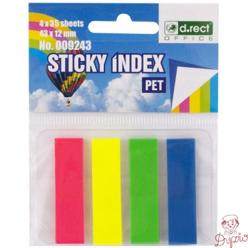 Zakładki indeksujące PET 43x12mm 35szt. 4 kolory neonowe ECO D.RECT 009243
