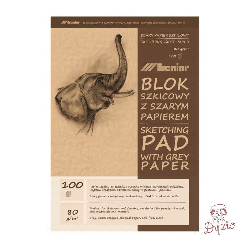 Blok szkicownik A3 100k 80g papier szary 90854 LENIAR