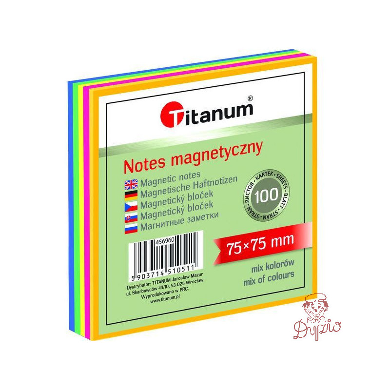 Bloczek magnetyczny - elektrostatyczny mix kol. neonowy 75x75mm 100k. 456960 TITANUM