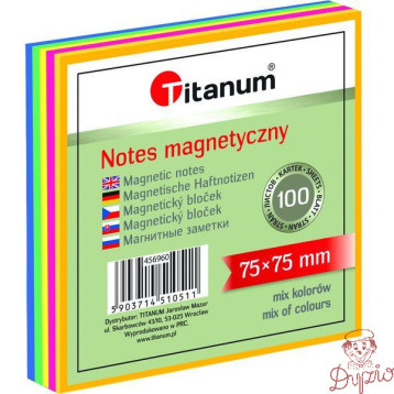 Bloczek magnetyczny - elektrostatyczny mix kol. neonowy 75x75mm 100k. 456960 TITANUM