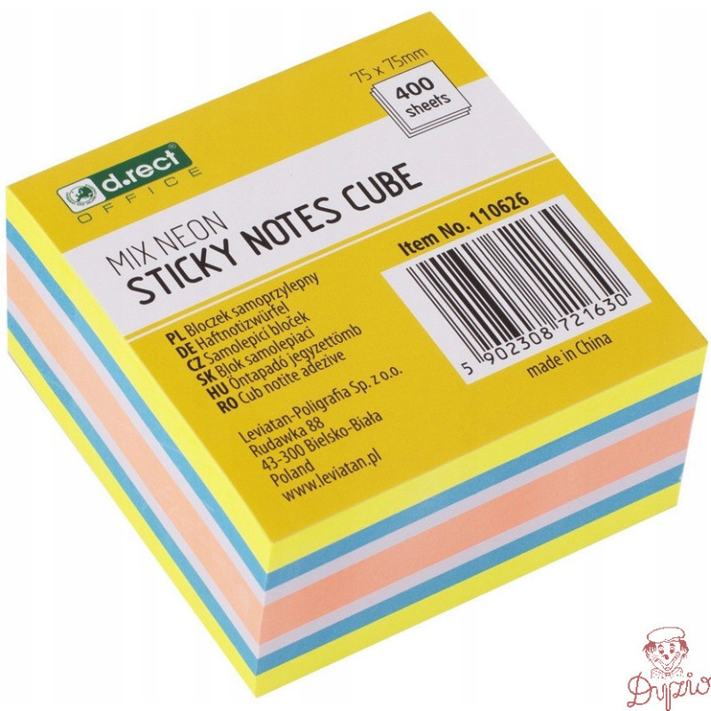 Bloczek samoprzylepny 75x75mm 400k mix neon mango D.RECT (110626)