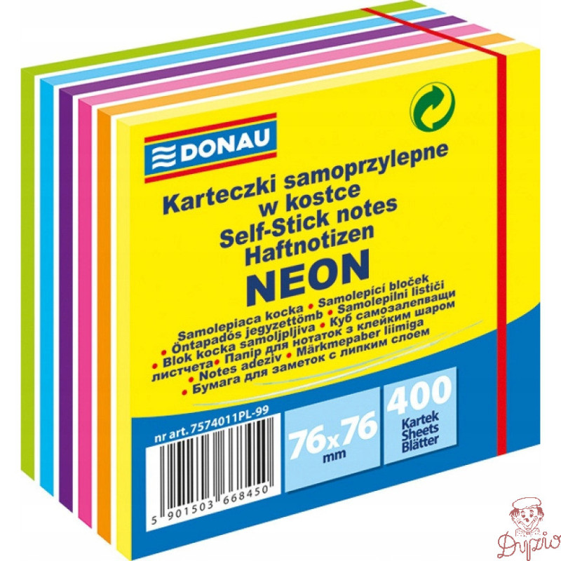Bloczek samoprzylepny 76x76mm 400k 6 kolorów neonowych 7574011PL-99 DONAU