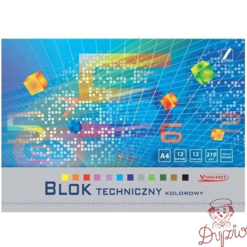 Blok techniczny kolorowy A4 12k 210g Vincent KRESKA