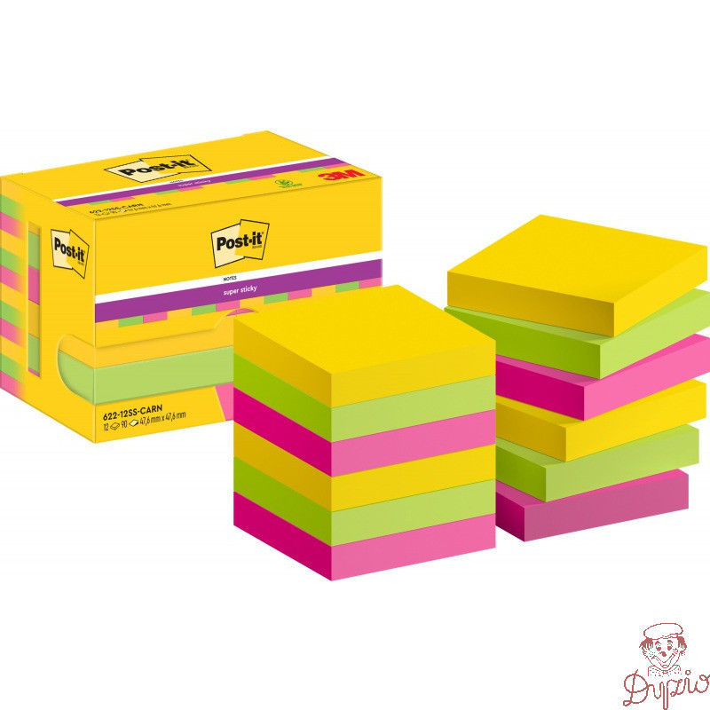Bloczki samoprzylepne POST-IT Super Sticky, 47,6 x47,6mm 12x90kart. CARNIVAL 3M4064035065744
