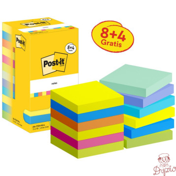 Bloczek samoprzylepny 76x76mm Energetic 8+4gratis 100kartek mix kolorów 3M