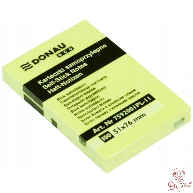 Bloczek samoprzylepny 51x76mm 100k żółty DONAU ECO 7592001PL-11