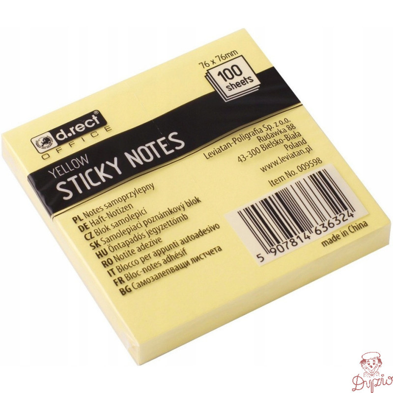 Bloczek samoprzylepny 76x76mm 100k żółty D.RECT (009598)
