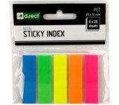 Zakładki indeksujące 45x12mm D.RECT 5x25 sztuk do organizacji dokumentów 009354