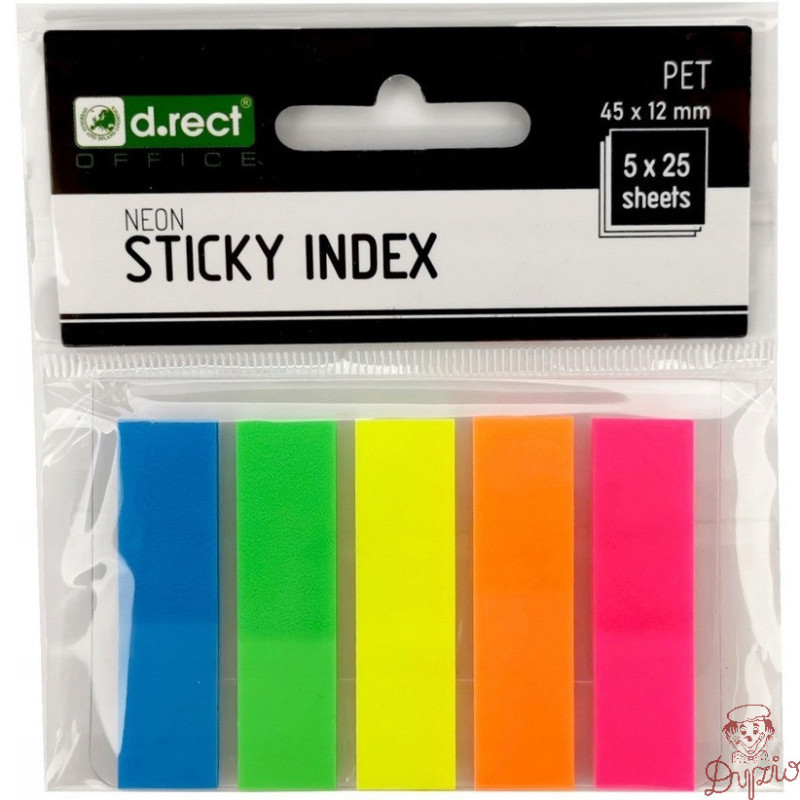 Zakładki indeksujące 45x12mm D.RECT 5x25 sztuk do organizacji dokumentów 009354