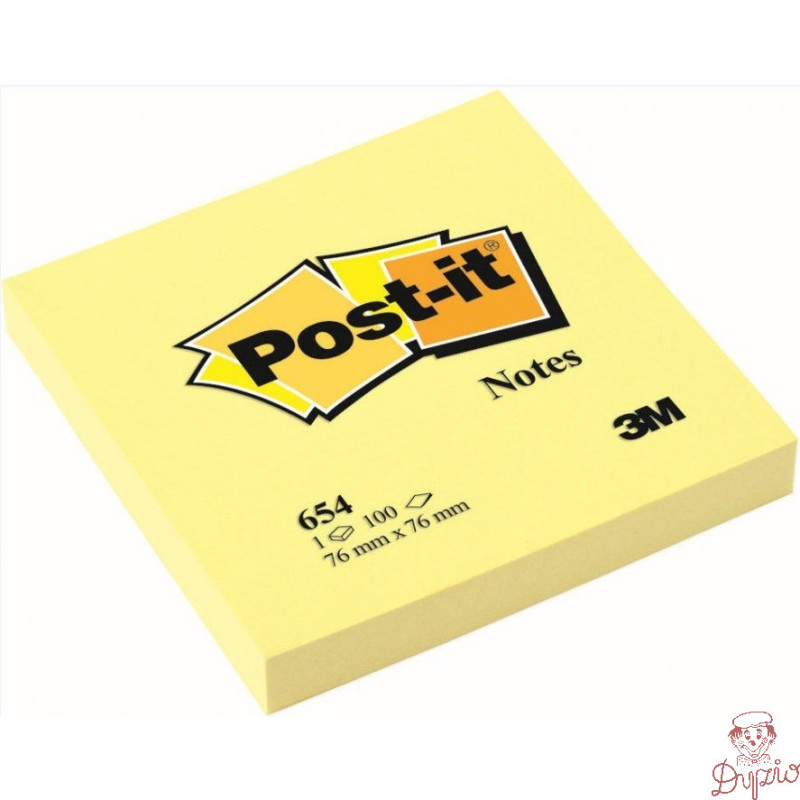 Bloczek samoprzylepny POST-IT 76x76mm kanarkowy żółty 654 (100kart.) 3M