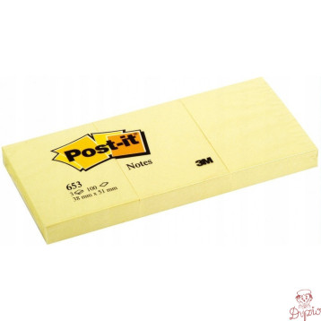 Bloczek samoprzylepny POST-IT 38x51mm 100kartek żółty (3szt) kartonik 4064035092 3M