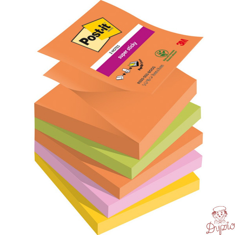 Bloczek samoprzylepny 76x76mm 90k mix kolorów (5szt) SUPER STICKY Z-NOTES BOOST POST-IT
