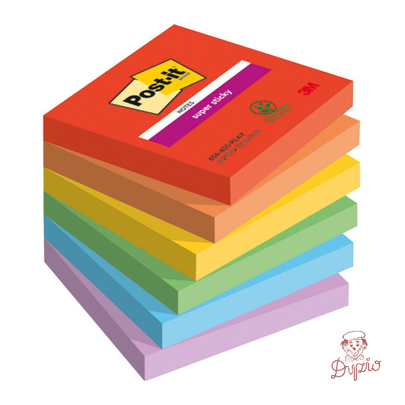 Bloczek samoprzylepny 76x76mm 90k mix kolorów (6szt) POST-IT Super Sticky PLAYFUL
