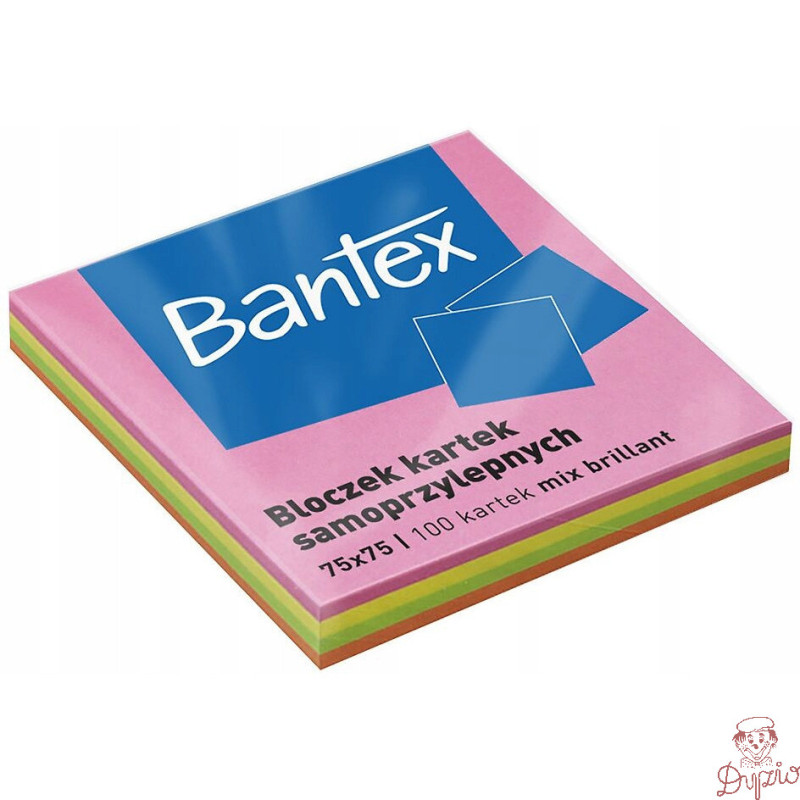 Karteczki samoprzylepne bloczek 75x75mm 100 kartek kolorowe 400086389 BANTEX