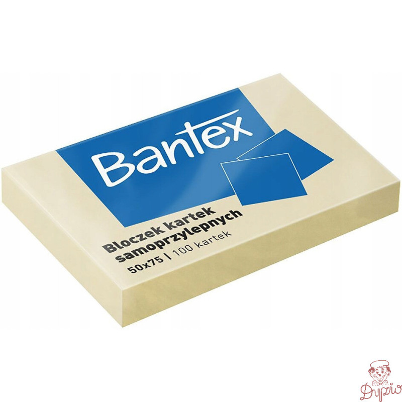 Karteczki samoprzylepne bloczek 50x75mm 100 kartek żółty 400086385 BANTEX