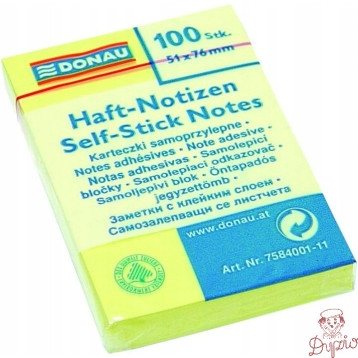 Bloczek samoprzylepny 51x76mm 100k żółty DONAU 7584001-11