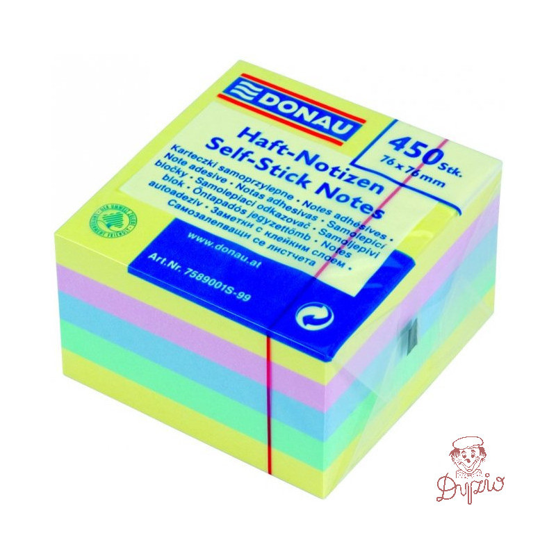 Bloczek samoprzylepny 76x76mm 450k mix 4 kolorów pastelowych DONAU 7589001