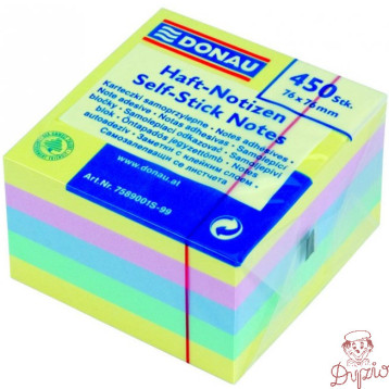 Bloczek samoprzylepny 76x76mm 450k mix 4 kolorów pastelowych DONAU 7589001